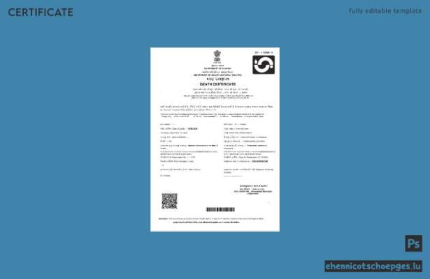 Beispiel einer Sterbeurkunde der Regierung von Gujarat, Indien